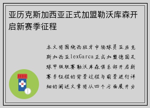 亚历克斯加西亚正式加盟勒沃库森开启新赛季征程 亚历克斯加西亚正式加盟勒沃库森开启新赛季征程